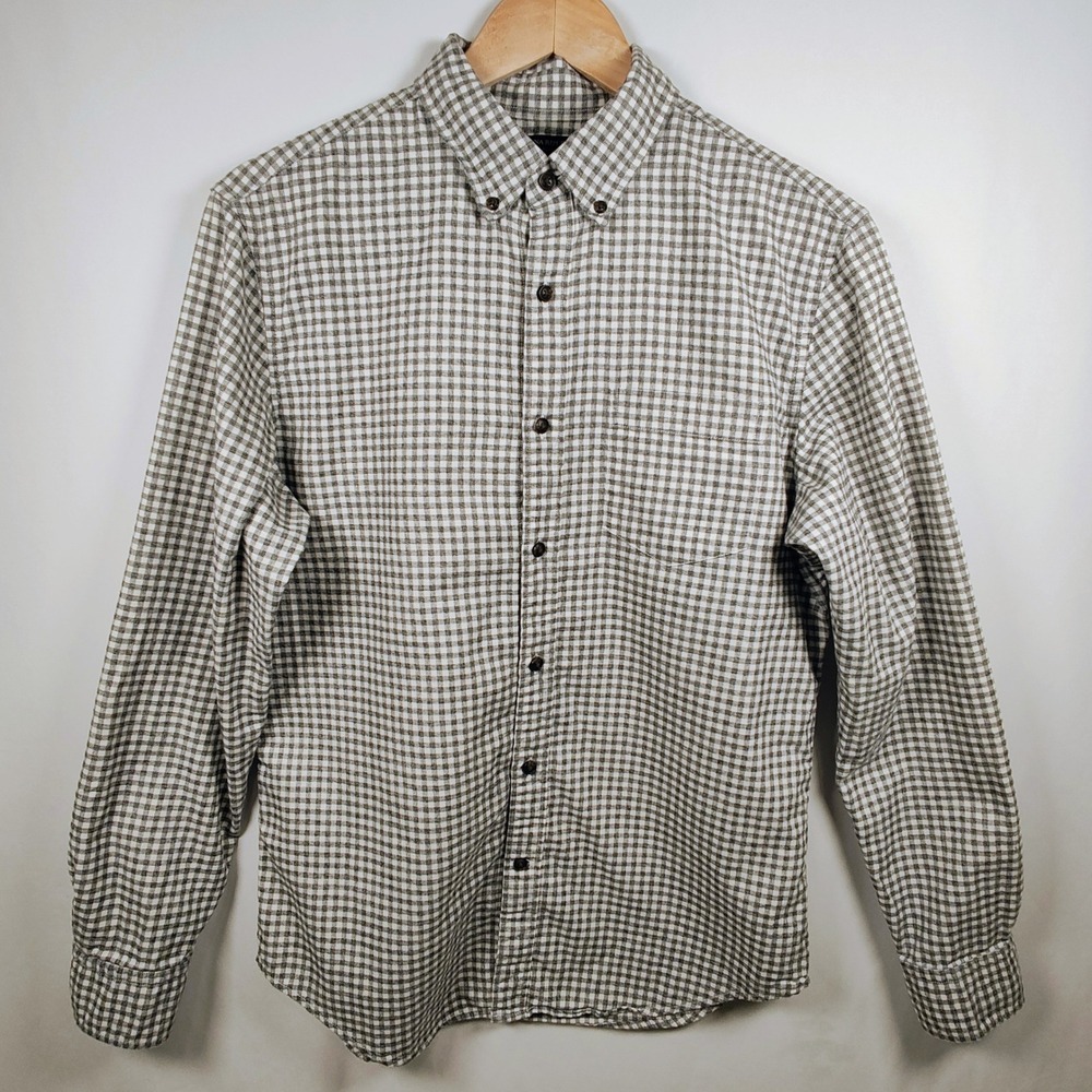 Banana Republic Men's Luxe Flannel Grant Fit Gingham Shirt Grey White Medium